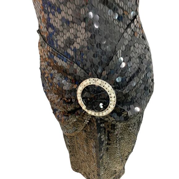 Size 6 Nite Line Vintage 1990s Black Sequin Dress Sheath Waist Drape - Picture 4 of 9